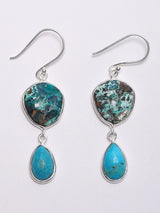Chrysocolla and Natural Turquoise Sterling Silver Dangle Earrings