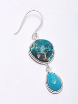 Chrysocolla and Natural Turquoise Sterling Silver Dangle Earrings