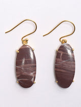 Oval Kona Jasper Gold Plated Sterling Silver Hook Earrings