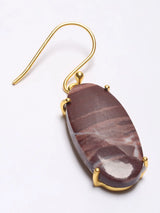 Oval Kona Jasper Gold Plated Sterling Silver Hook Earrings