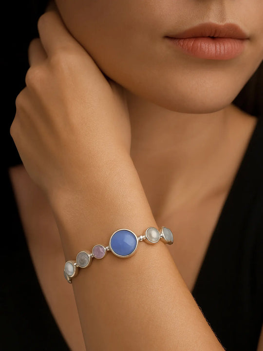 Faceted Multi Gemstone Sterling Silver Bracelet