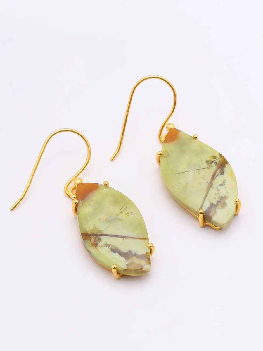 Green Opal Leaf Hook Earrings in Gold Plated Sterling Silver