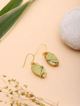 Green Opal Leaf Hook Earrings in Gold Plated Sterling Silver
