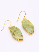 Green Opal Leaf Hook Earrings in Gold Plated Sterling Silver