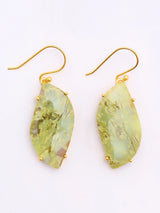 Green Opal Leaf Hook Earrings in Gold Plated Sterling Silver