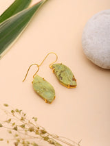 Green Opal Leaf Hook Earrings in Gold Plated Sterling Silver