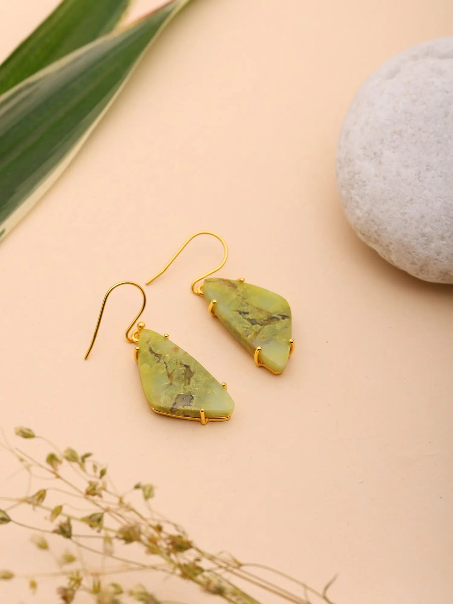 Green Opal Gold Plated Sterling Silver Hook Earrings
