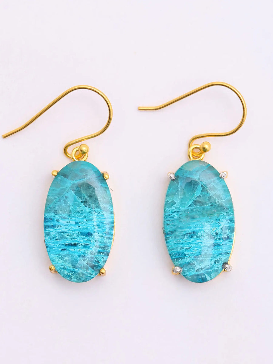 Oval Chrysocolla Gold Plated Sterling Silver Earrings