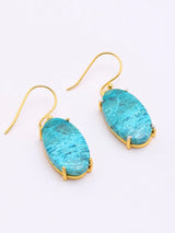 Oval Chrysocolla Gold Plated Sterling Silver Earrings