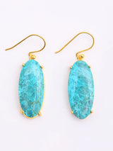 Oval Chrysocolla Gold Plated Sterling Silver Earrings