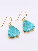 Chrysocolla Triangular Gold Plated Sterling Silver Hook Earrings