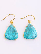 Chrysocolla Triangular Gold Plated Sterling Silver Hook Earrings