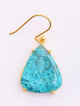 Chrysocolla Triangular Gold Plated Sterling Silver Hook Earrings