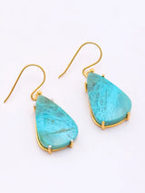 Chrysocolla Triangular Gold Plated Sterling Silver Hook Earrings