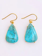 Chrysocolla Triangular Gold Plated Sterling Silver Hook Earrings
