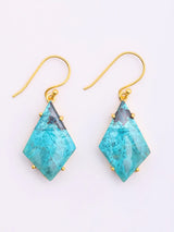 Kite Shaped Chrysocolla Gold Plated Sterling Silver Earrings