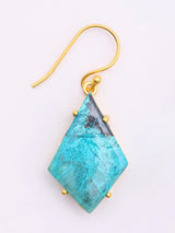 Kite Shaped Chrysocolla Gold Plated Sterling Silver Earrings