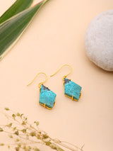 Kite Shaped Chrysocolla Gold Plated Sterling Silver Earrings