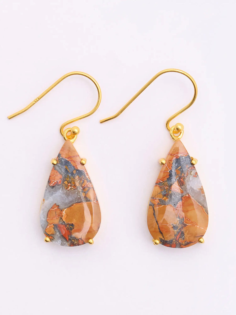 Maligano Jasper Teardrop Gold Plated Silver Earrings