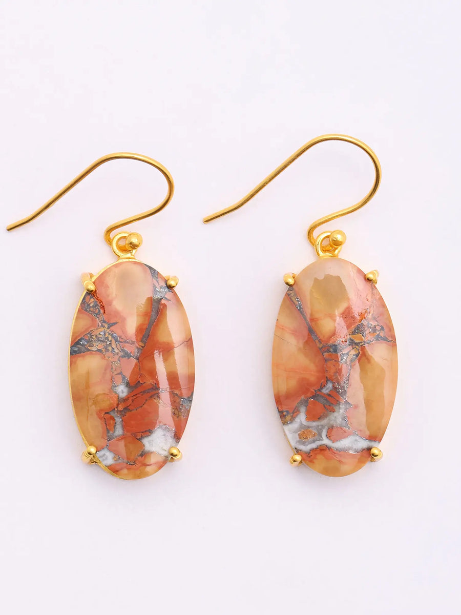 Oval Maligano Jasper Gold Plated Sterling Silver Earrings