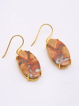 Oval Maligano Jasper Gold Plated Sterling Silver Earrings