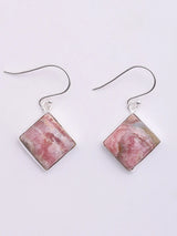 Rhodochrosite Rhombus Sterling Silver Hook Earrings