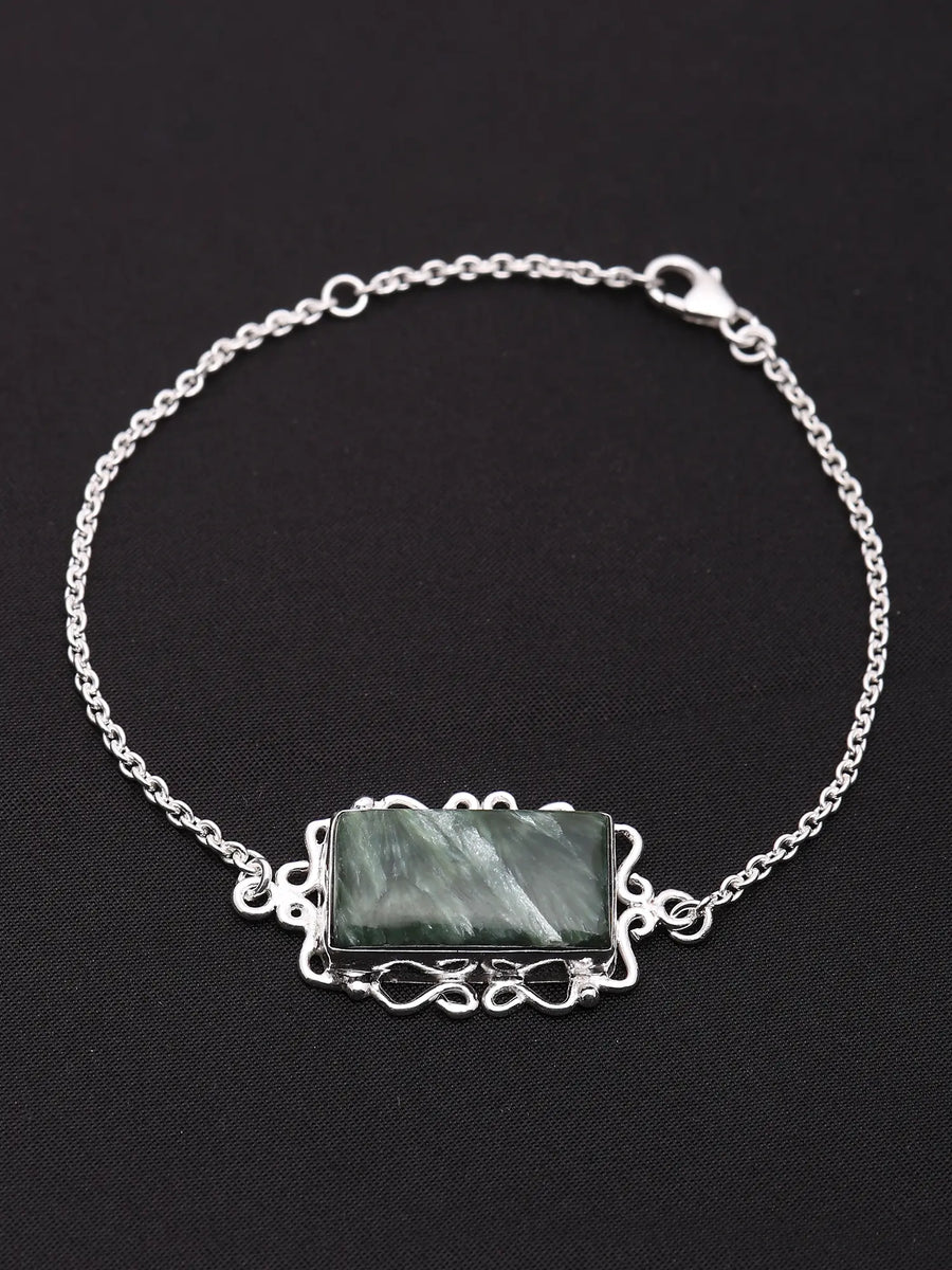 Rectangular Seraphinite Sterling Silver Bracelet