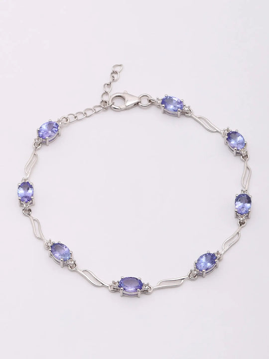 Faceted Oval Tanzanite Sterling Silver Bracelet