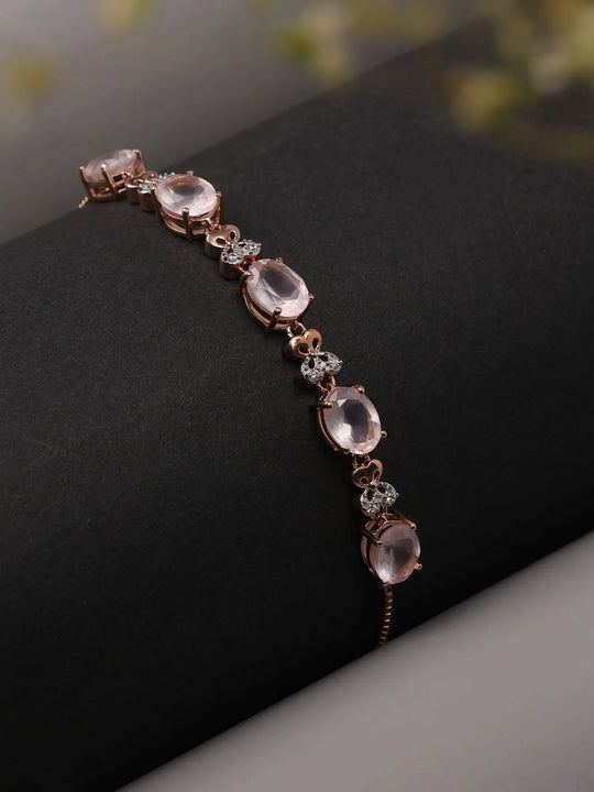 Faceted Rose Quartz Rose Gold Plated Sterling Silver Bracelet