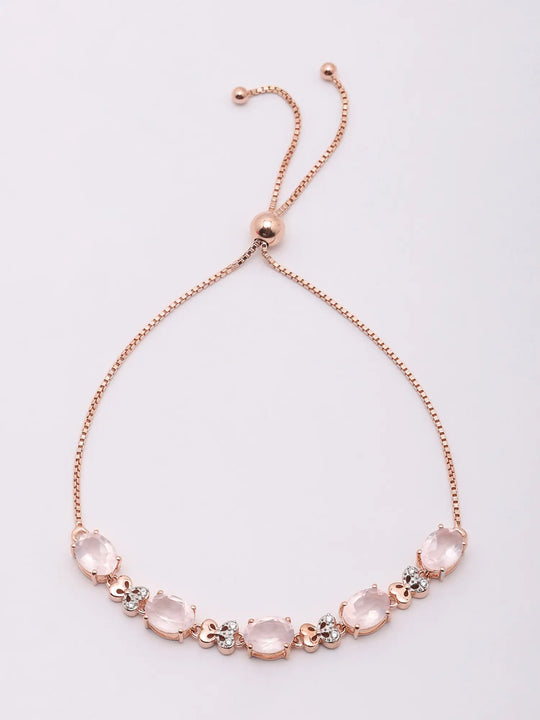 Faceted Rose Quartz Rose Gold Plated Sterling Silver Bracelet