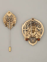Rudraksha and Trishul Lord Shiva Brass Lapel Pin Brooch Set
