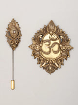 Trayambakam Om Brass Lapel Pin and Brooch Set
