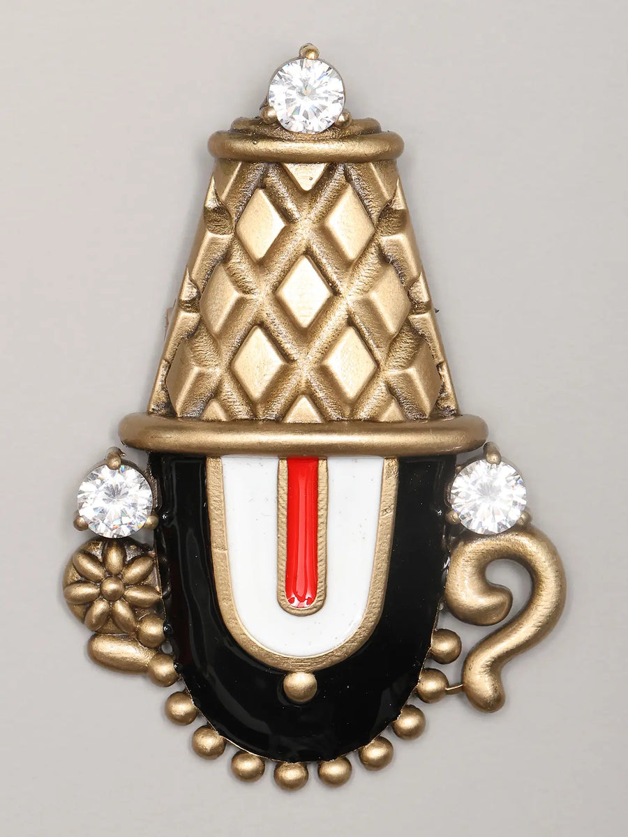 Lord Balaji Brass Statement Brooch with Gemstone Accents