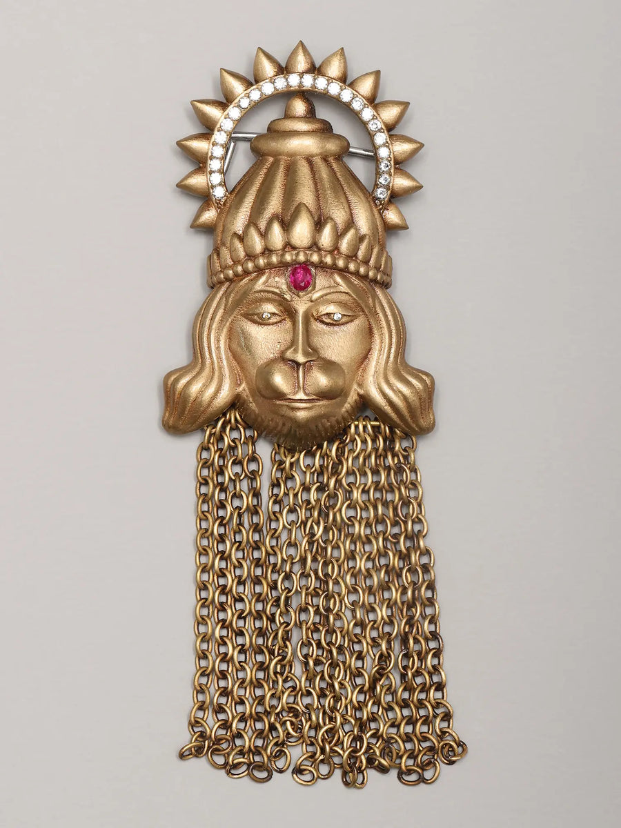 Lord Hanuman Brass Brooch with Dangling Chains