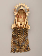 Lord Hanuman Brass Brooch with Dangling Chains