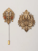 Rudraksha and Trishul Brass Lapel Pin and Brooch Set