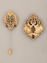 Rudraksha and Trishul Brass Lapel Pin and Brooch Set