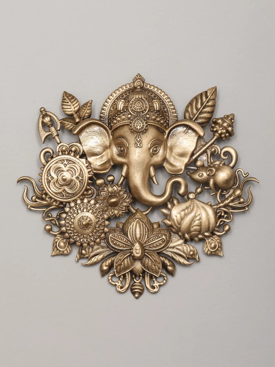 Floral Lord Ganesha Brass Brooch