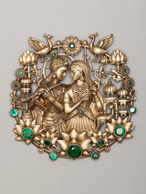 Radha Krishna Stone Studded Brass Brooch