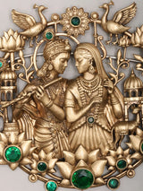Radha Krishna Stone Studded Brass Brooch