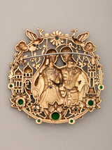 Radha Krishna Stone Studded Brass Brooch
