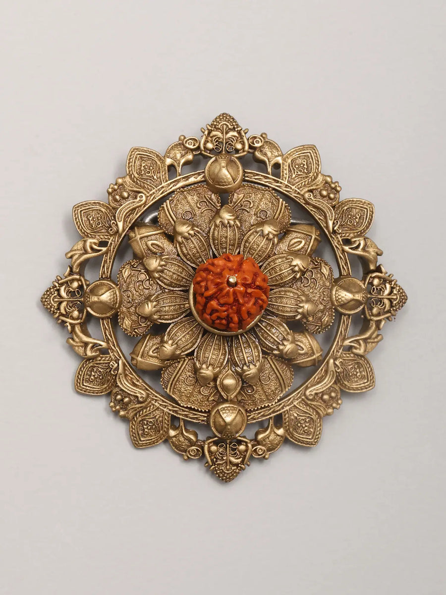 Floral Rudraksha Brass Brooch