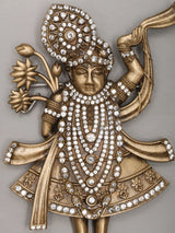 Shrinathji Deity Stone Studded Brass Brooch