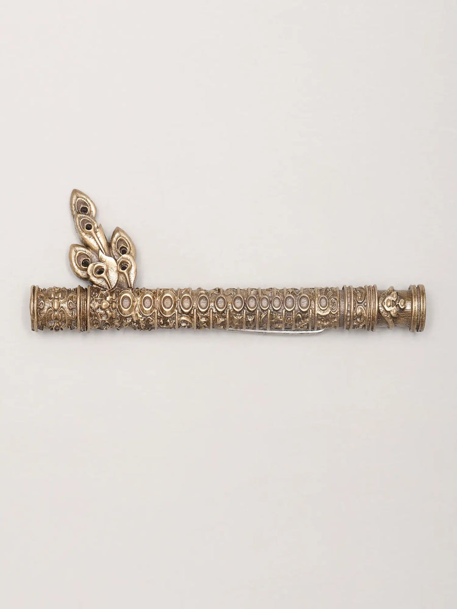 Krishna's Flute Motif Antique Brass Brooch