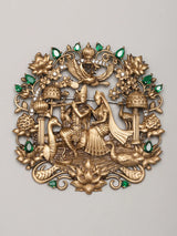 Radha Krishna Brass Brooch with Fluted Stone Setting