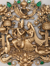 Radha Krishna Brass Brooch with Fluted Stone Setting