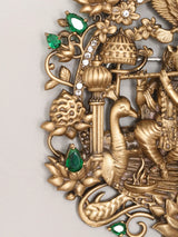 Radha Krishna Brass Brooch with Fluted Stone Setting