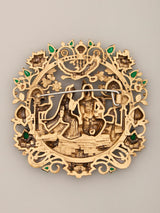 Radha Krishna Brass Brooch with Fluted Stone Setting