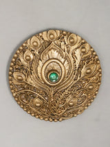 Radha Krishna and Peacock Feather Brass Brooch Button Set