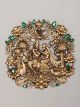 Radha Krishna and Peacock Feather Brass Brooch Button Set